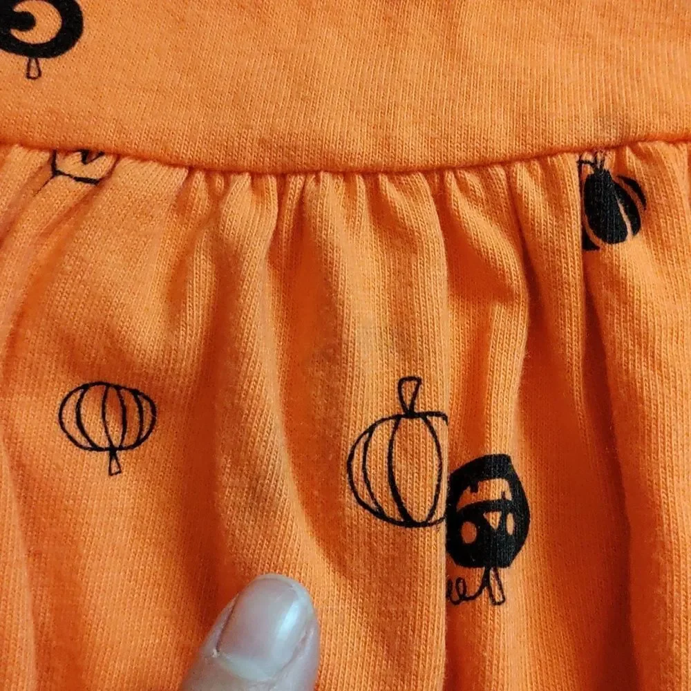 Cat & Jack Orange Halloween Print Dress 4T Cotton Pumpkins Fall